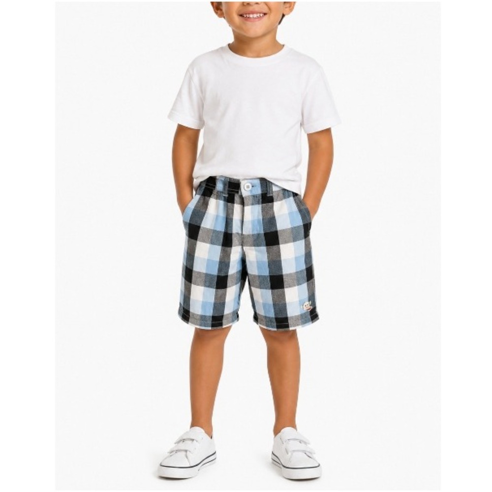 Paul Frank Boys Blue Black Plaid Cotton Casual Shorts Size 3T